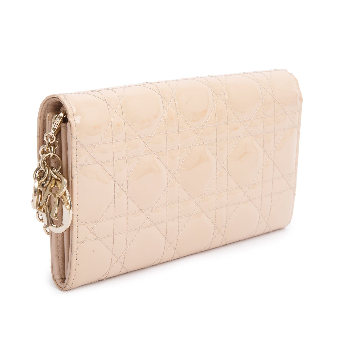 Christian Dior Beige Cannage Patent Leather Lady Dior  Rendezvous Chain Wallet