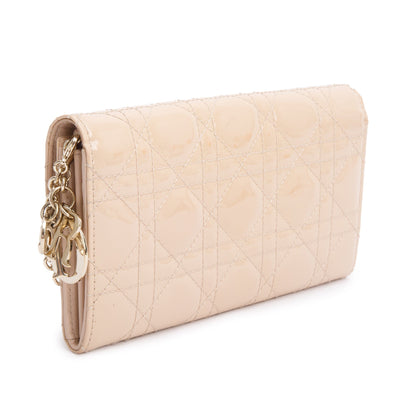 Christian Dior Beige Cannage Patent Leather Lady Dior  Rendezvous Chain Wallet