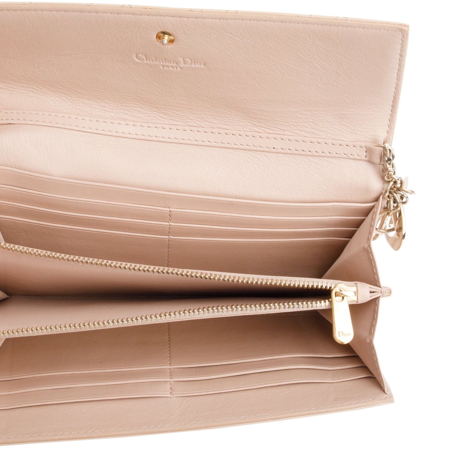 Christian Dior Beige Cannage Patent Leather Lady Dior  Rendezvous Chain Wallet