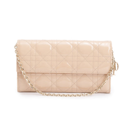 Christian Dior Beige Cannage Patent Leather Lady Dior  Rendezvous Chain Wallet