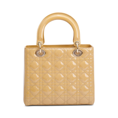 Christian Dior Beige Cannage Patent Leather Medium Lady Dior Bag