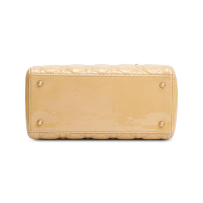 Christian Dior Beige Cannage Patent Leather Medium Lady Dior Bag