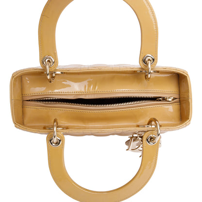 Christian Dior Beige Cannage Patent Leather Medium Lady Dior Bag