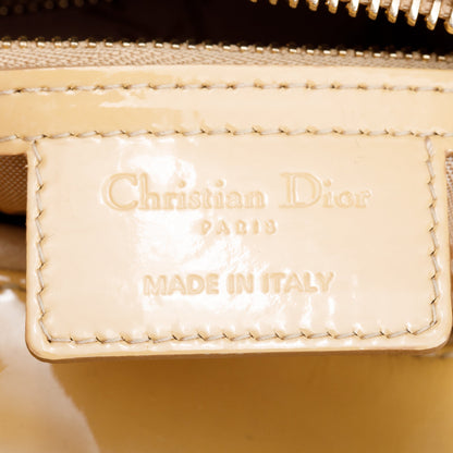 Christian Dior Beige Cannage Patent Leather Medium Lady Dior Bag