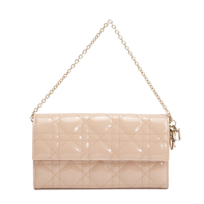 Christian Dior Beige Cannage Patent Leather Rendezvous Wallet on Chain
