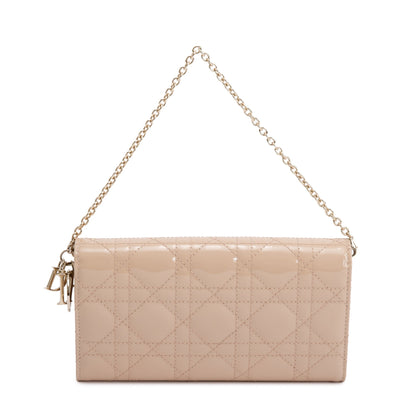 Christian Dior Beige Cannage Patent Leather Rendezvous Wallet on Chain