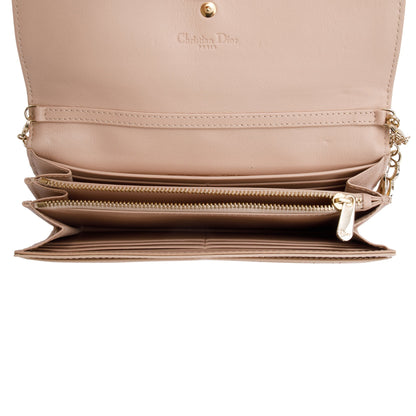 Christian Dior Beige Cannage Patent Leather Rendezvous Wallet on Chain