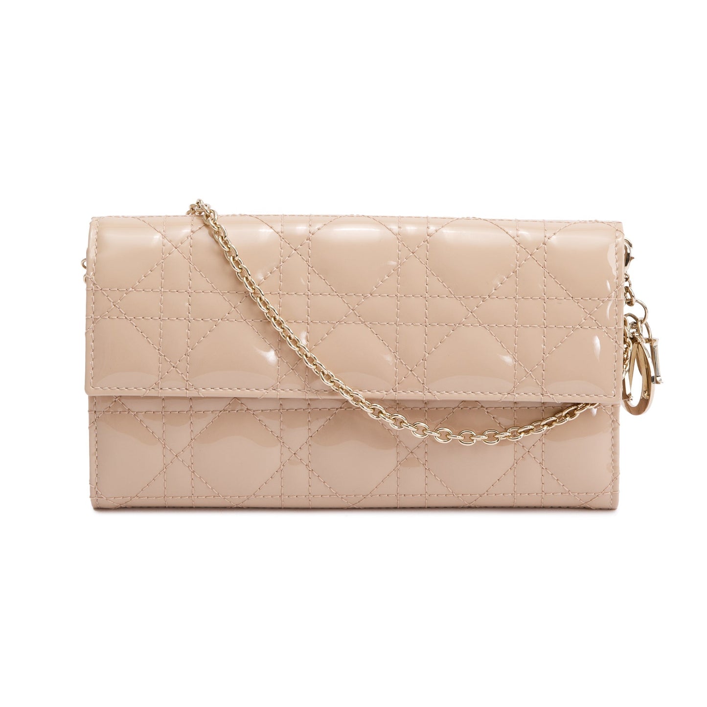 Christian Dior Beige Cannage Patent Leather Rendezvous Wallet on Chain