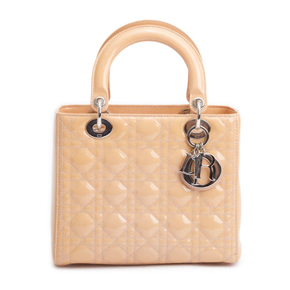 Christian Dior Beige Cannage Patent Leather Small Lady Dior Bag