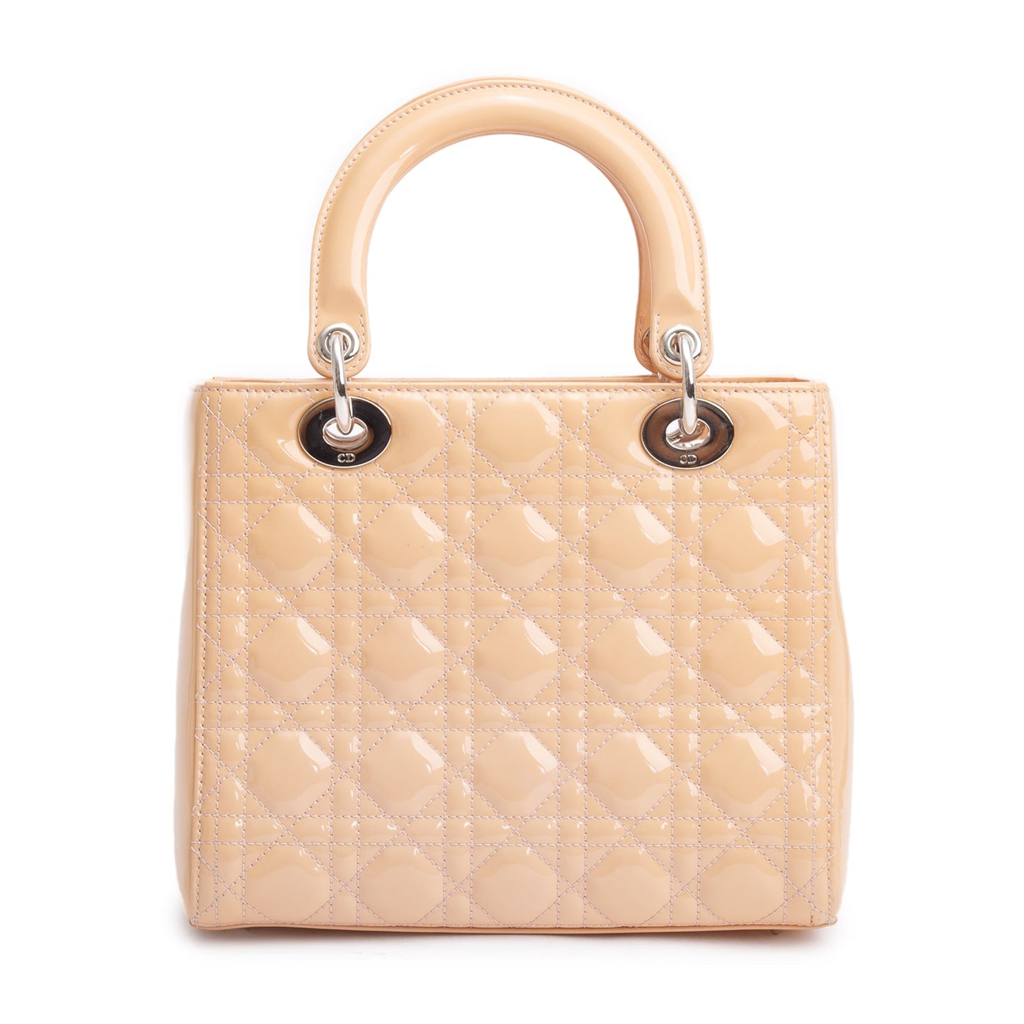 Christian Dior Beige Cannage Patent Leather Small Lady Dior Bag