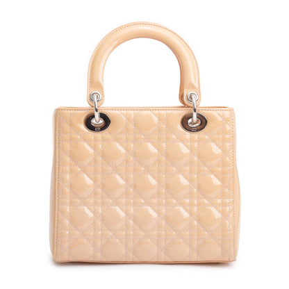 Christian Dior Beige Cannage Patent Leather Small Lady Dior Bag
