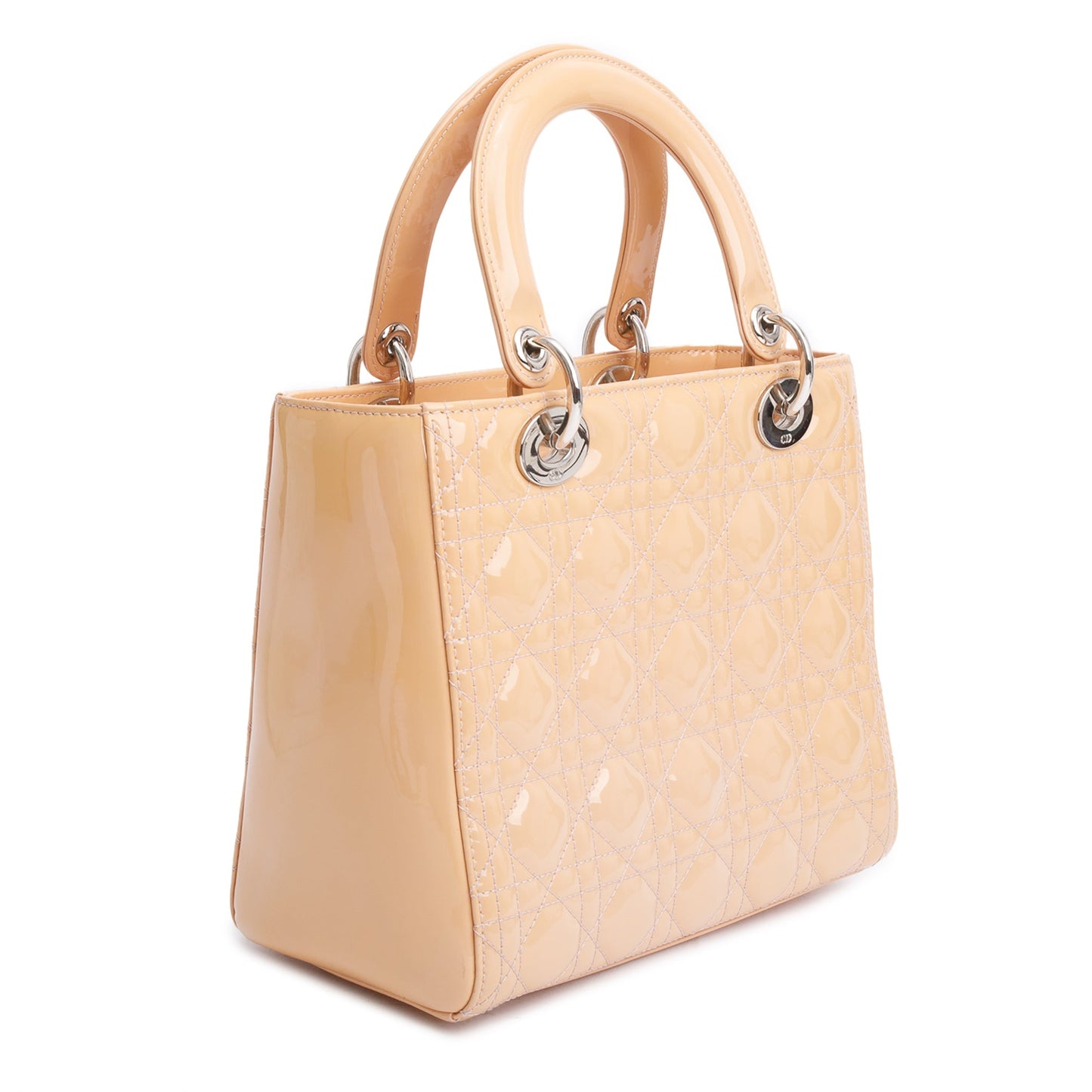 Christian Dior Beige Cannage Patent Leather Small Lady Dior Bag