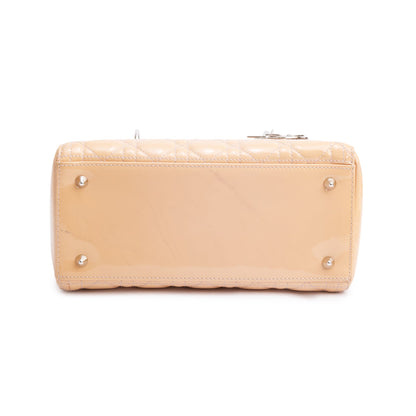 Christian Dior Beige Cannage Patent Leather Small Lady Dior Bag