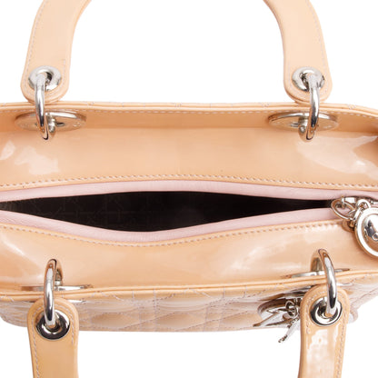 Christian Dior Beige Cannage Patent Leather Small Lady Dior Bag
