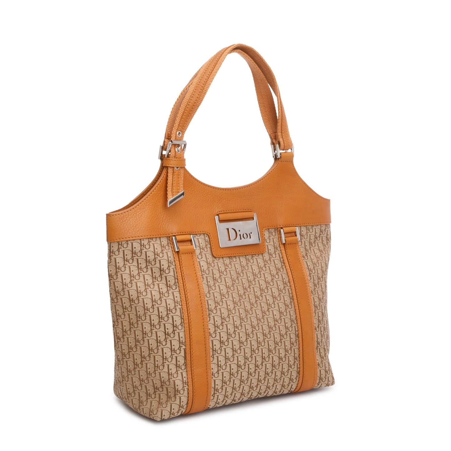 Christian Dior Beige Diorissimo Canvas Tan Leather Trim Street Chic Bag