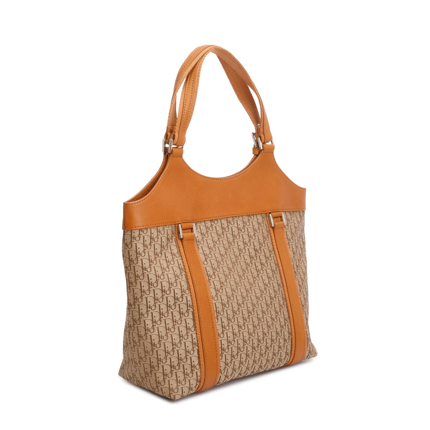 Christian Dior Beige Diorissimo Canvas Tan Leather Trim Street Chic Bag