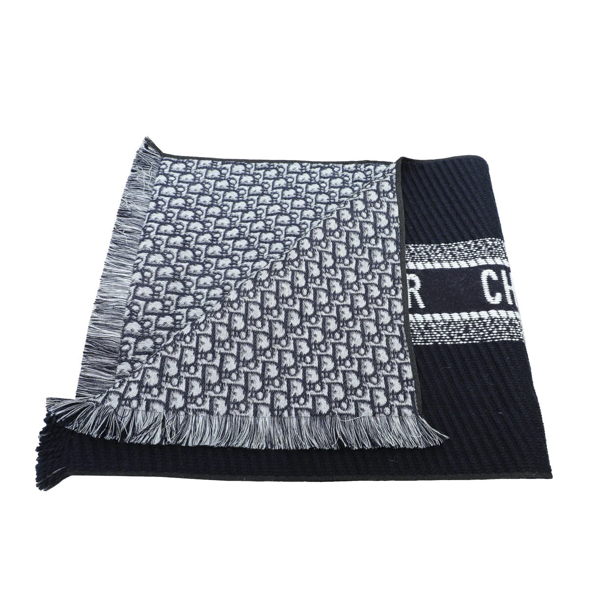 CHRISTIAN DIOR BICOLOR OBLIQUE UNIVERSITY REVERSIBLE WOOL SILK SCARF