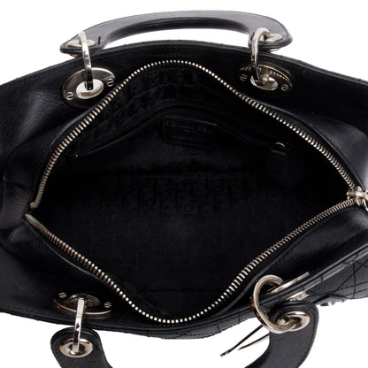 Christian Dior Black Calfskin Cannage Leather Small East West Lady Dior Bag