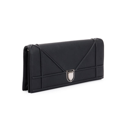 Christian Dior Black Calfskin Leather Diorama Chain Clutch