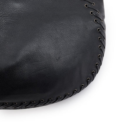 Christian Dior Black Calfskin Leather Wooden Handle Ethnic Braided Hobo