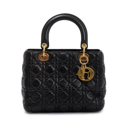 Christian Dior Black Cannage Lambskin Leather Medium Lady Dior Bag