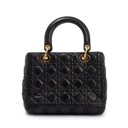 Christian Dior Black Cannage Lambskin Leather Medium Lady Dior Bag