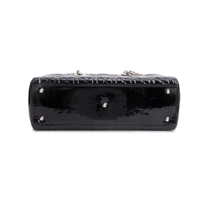Christian Dior Black Cannage Patent Leather Large Lady Dior Bag