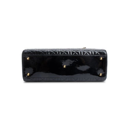 Christian Dior Black Cannage Patent Leather Large Lady Dior Bag