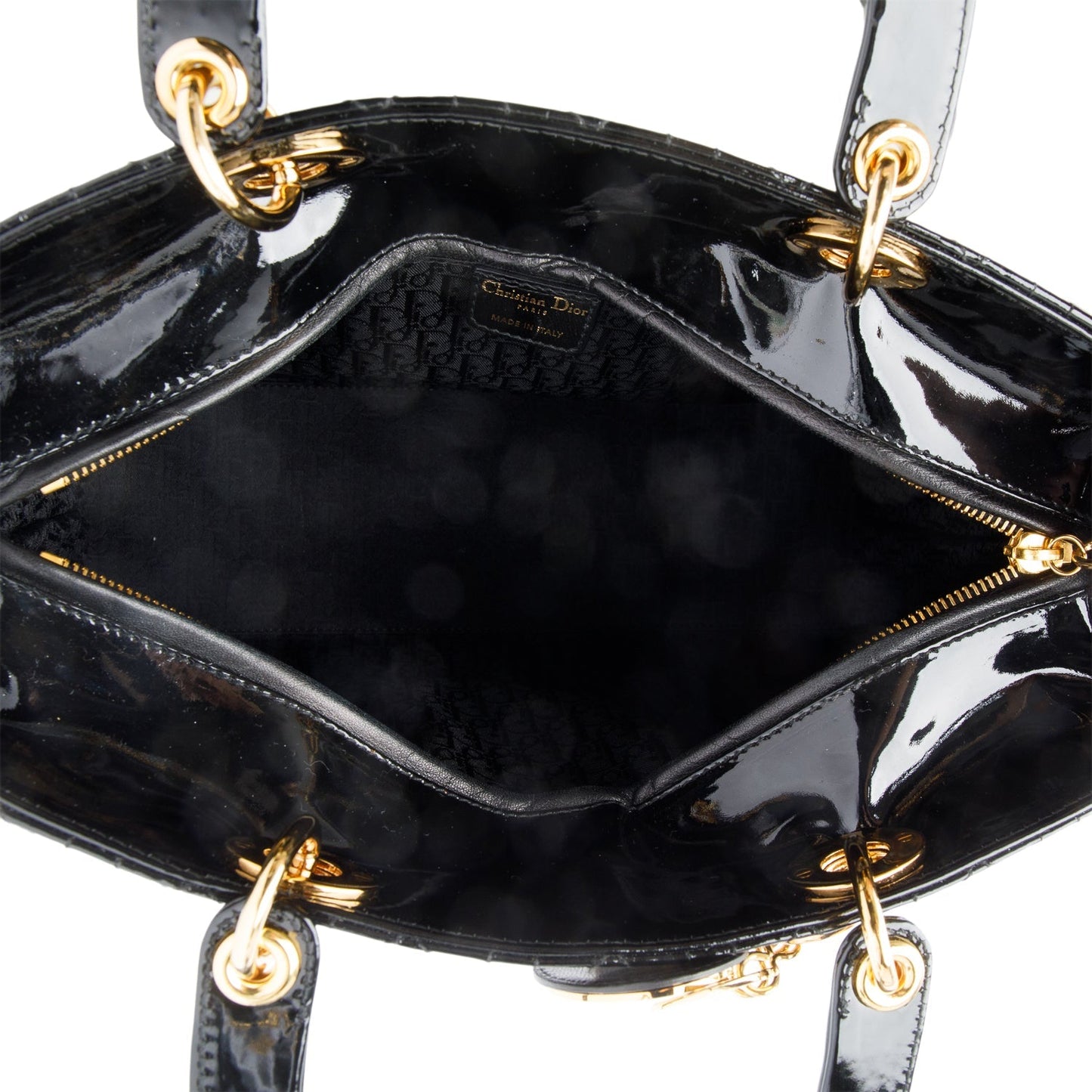 Christian Dior Black Cannage Patent Leather Large Lady Dior Bag