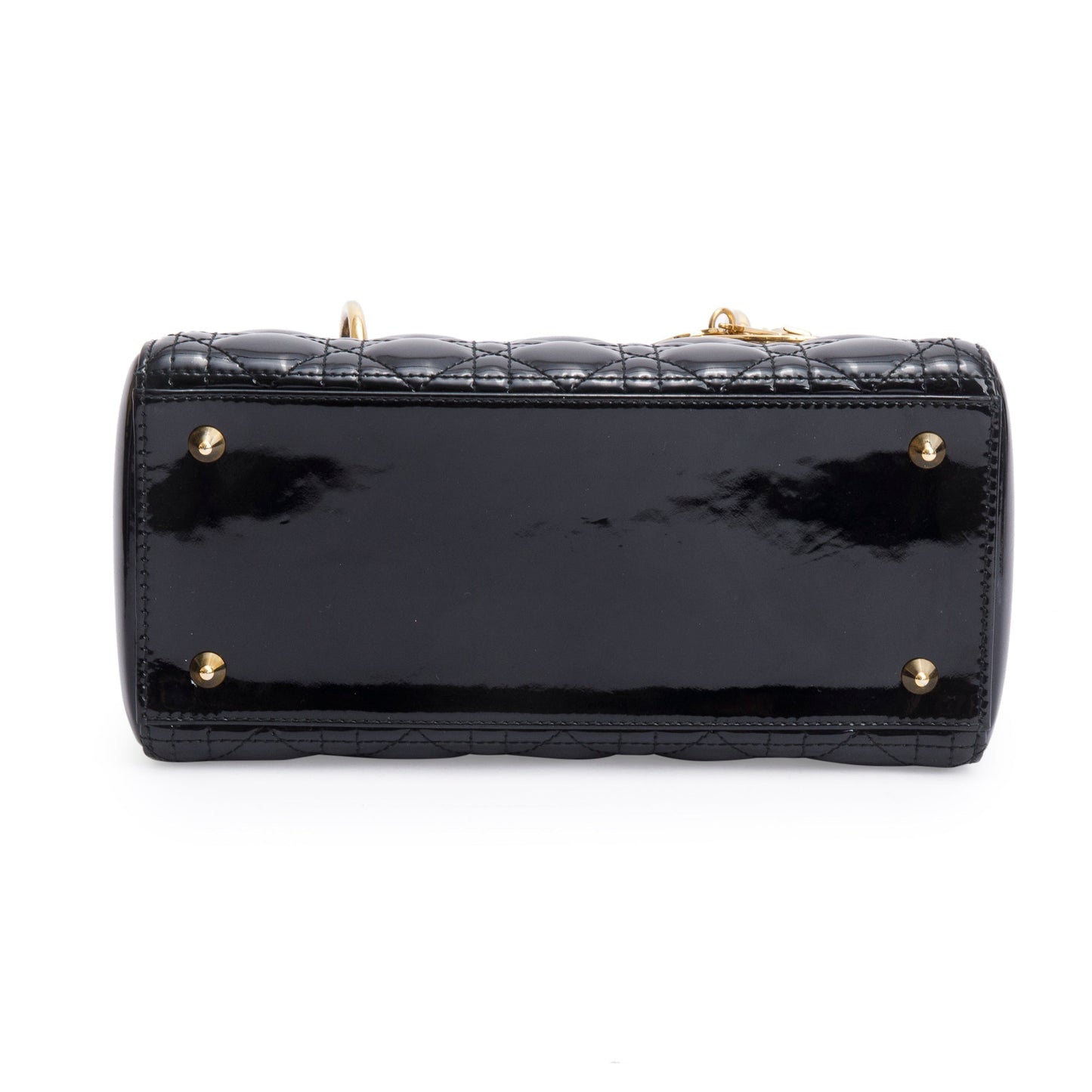 Christian Dior Black Cannage Patent Leather Medium Lady Dior Bag