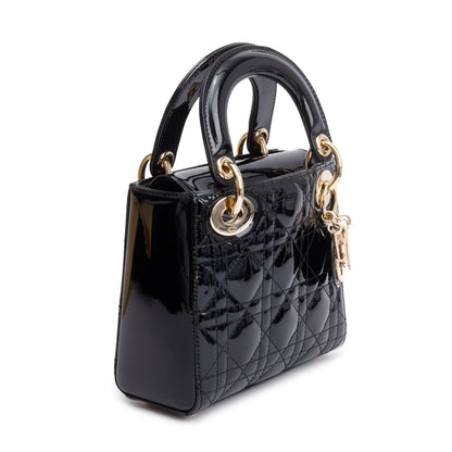 Christian Dior Black Cannage Patent Leather Mini Lady Dior Bag