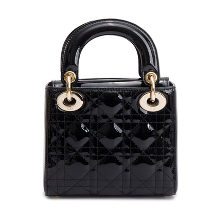 Christian Dior Black Cannage Patent Leather Mini Lady Dior Bag