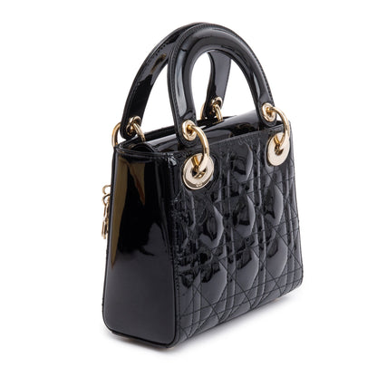 Christian Dior Black Cannage Patent Leather Mini Lady Dior Bag