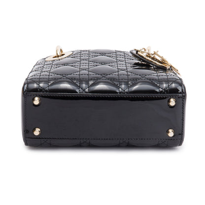 Christian Dior Black Cannage Patent Leather Mini Lady Dior Bag