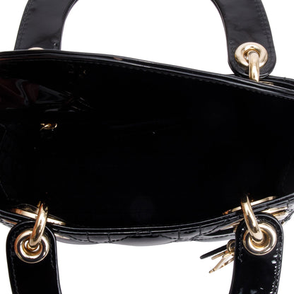 Christian Dior Black Cannage Patent Leather Mini Lady Dior Bag