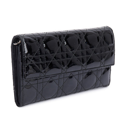 Christian Dior Black Cannage Patent Leather Rendezvous Wallet on Chain