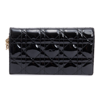 Christian Dior Black Cannage Patent Leather Rendezvous Wallet on Chain