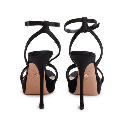 Christian Dior Black Embroidered Satin Lambskin Leather Dway Heeled Sandals, Size 37