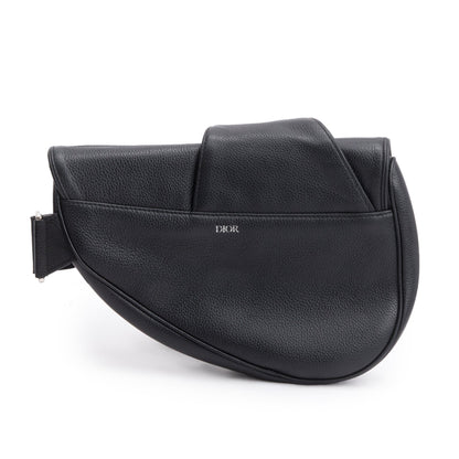 Christian Dior Black Grained Calfskin Leather Saddle Bag