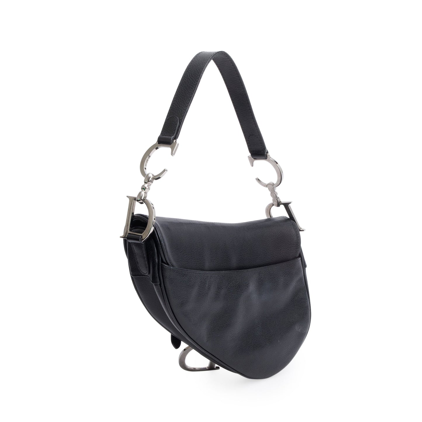 Christian Dior Black Grained Calfskin Leather Saddle Bag