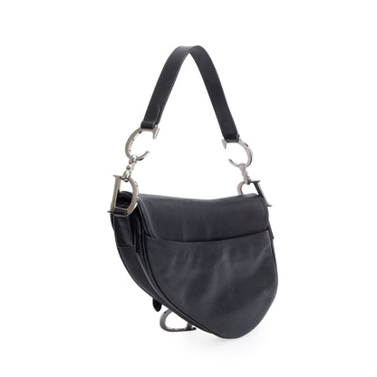 Christian Dior Black Grained Calfskin Leather Saddle Bag