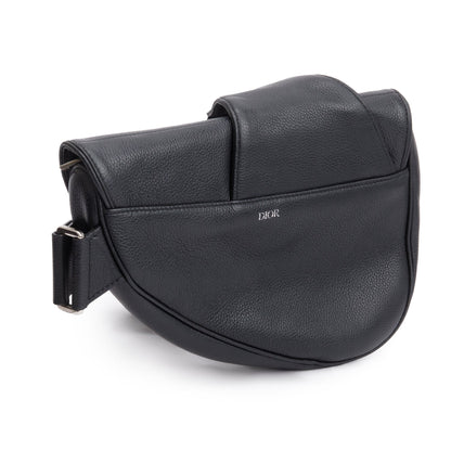 Christian Dior Black Grained Calfskin Leather Saddle Bag