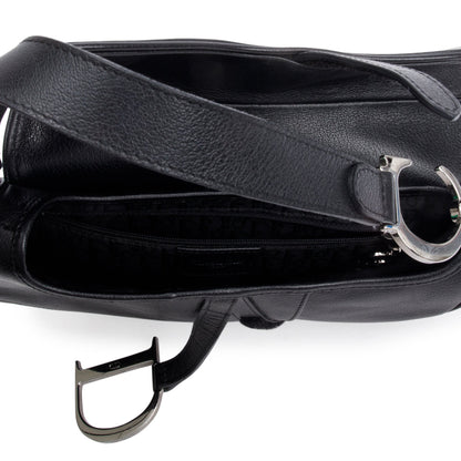 Christian Dior Black Grained Calfskin Leather Saddle Bag