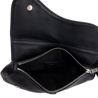 Christian Dior Black Grained Calfskin Leather Saddle Bag