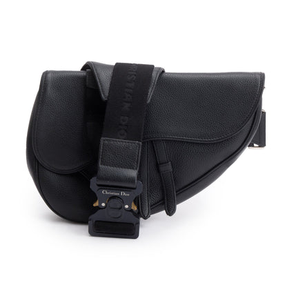 Christian Dior Black Grained Calfskin Leather Saddle Bag