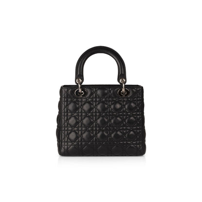 Christian Dior Black Lambskin Medium Lady Dior Bag