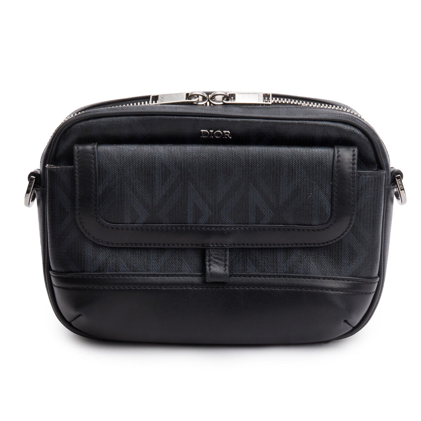 Christian Dior Black Leather CD Diamond Coated Canvas Hit The Road Bag