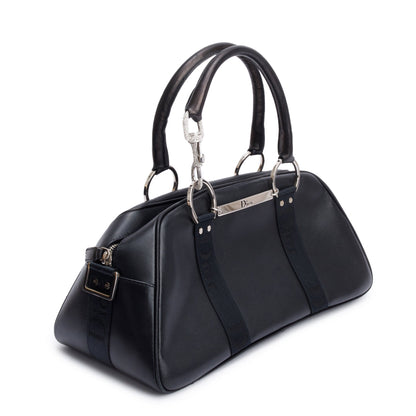 Christian Dior Black Leather Crystal Embellished Hardcore Bowling Bag