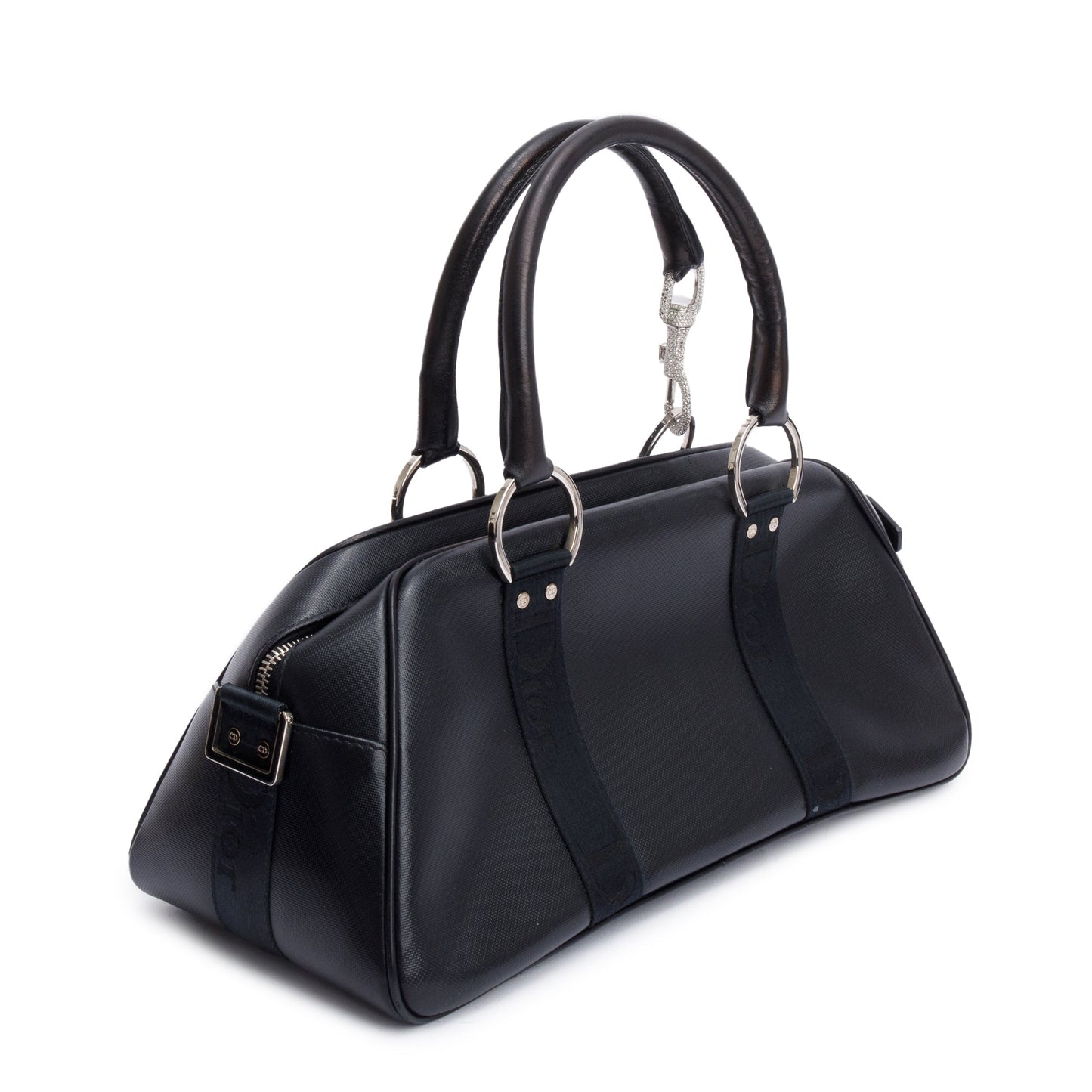 Christian Dior Black Leather Crystal Embellished Hardcore Bowling Bag