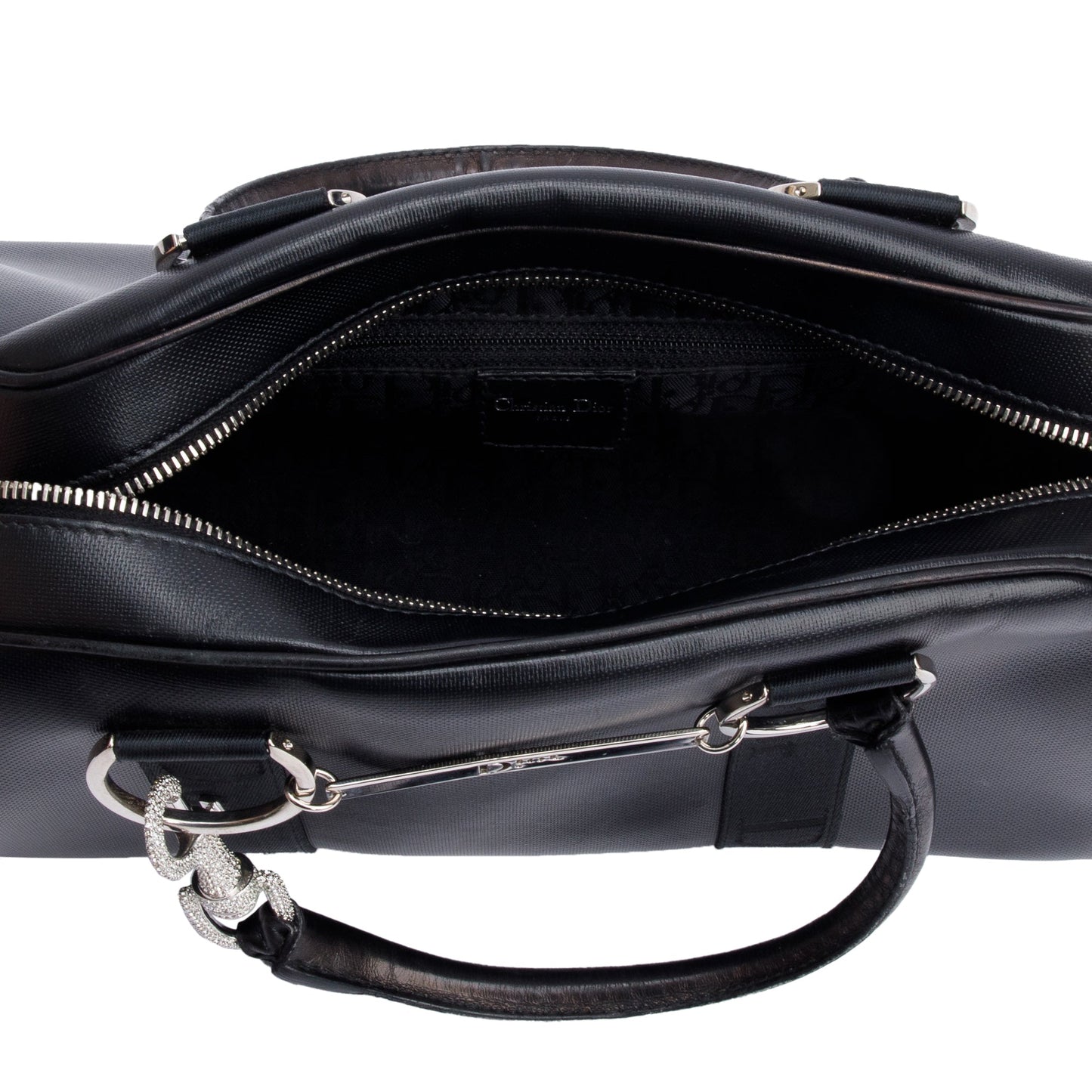 Christian Dior Black Leather Crystal Embellished Hardcore Bowling Bag